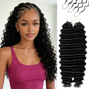 Vinisay Curly Feather Crochet Human Hair Extensions Miracle knots Pre-Separated 60g/Pack, 4-5 Packs for Full Head, Feather Deep Wave Human Crochet Hair Burmese Curly Hair Extensions With Spiral Curl for Women