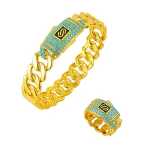 Luxury Dubai Style - Italian Design Blue Zircon Bangle & Ring Set