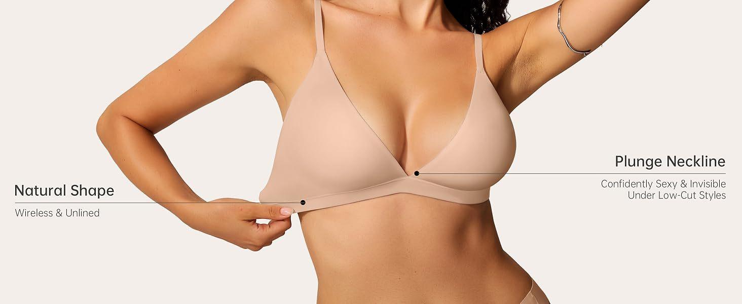 Women’s Wireless Triangle Bralette – Seamless, Low-Cut, Comfortable, Unlined, Spandex-Nylon, No-Show, Padless, Sexy Everyday Bra