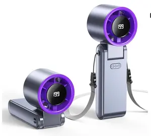 Portable Handheld Turbo Fan, 199 Gear Speed, 24 Hs Cooling Time, 5500mAh Rechargeable Mini Personal Hand Fan, Foldable Design, Travel Essentials, Beach Vacation, Gifts for Women, Men,Grey Purple
