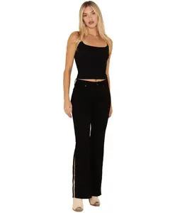 Shyanne Women's Joni High Rise Rhinestone Slit Trouser Comfort Stretch Denim - Swho24j5-Blk