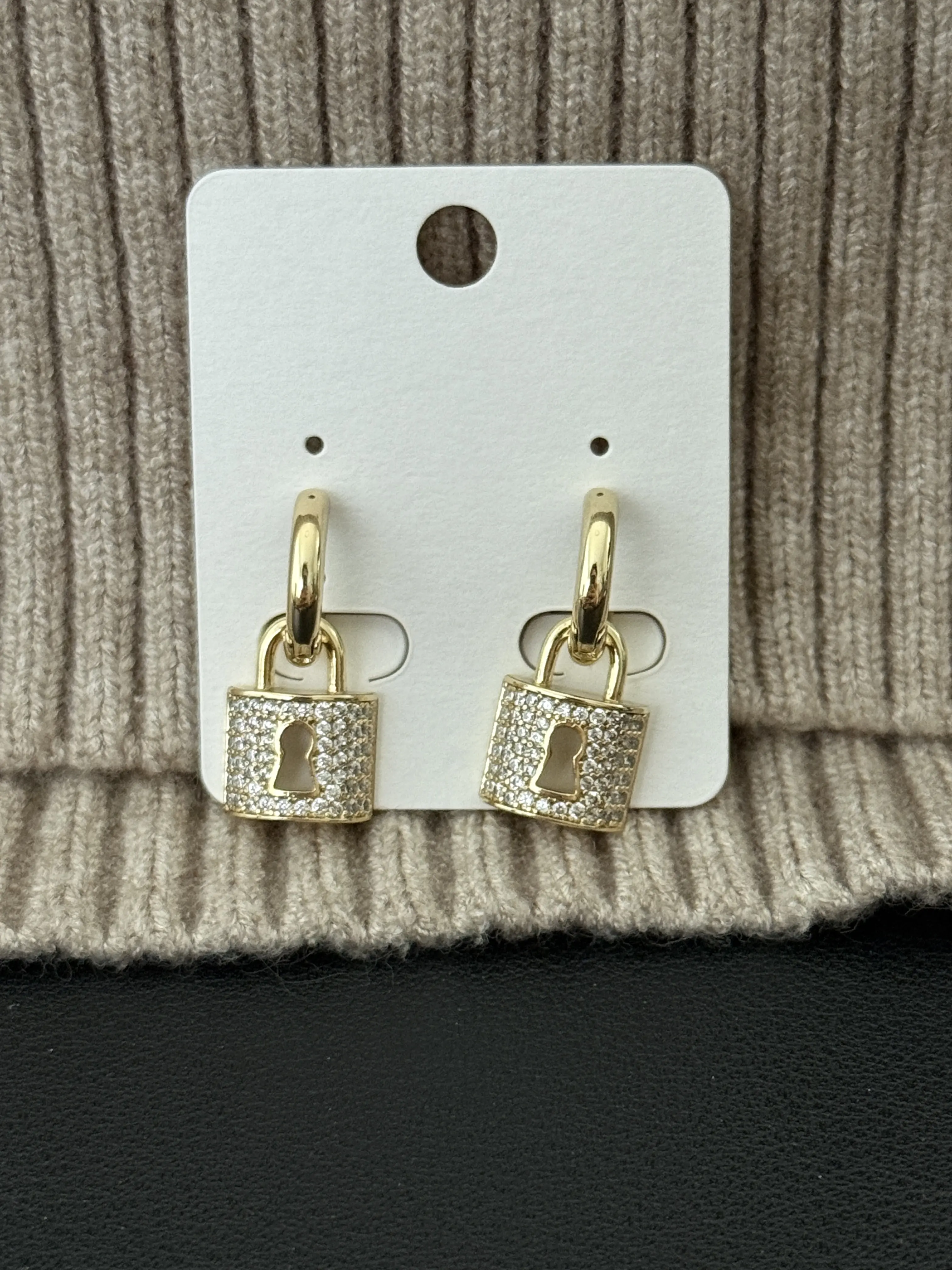 Gold Plated Lock Charm Hoop Earrings