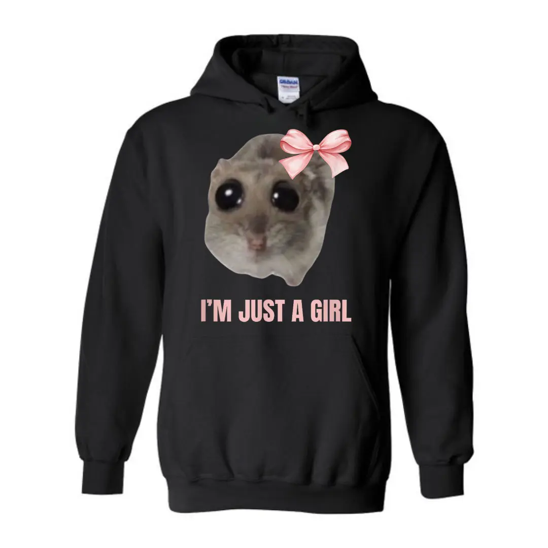 I'm Just A Girl Shirt, Sad Hamster Vintage Hoodie, Funny Trendy Hamster Cute Rat Hooded, Casual Crewneck Tee Top