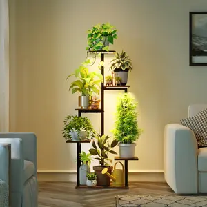 Plant Stand Indoor with Grow Lights - Tiered Corner Shelf Small Metal Lighted Flower Rack Multiple