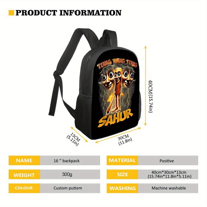 Tung Tung Tung Sahur Printed Backpack - Lightweight Durable Polyester Travel Backpack with Adjustable Straps & Separate Laptop Compartment, Stylish Commuter & College Essentials, Vibrant Graphic Design, Backpack for Travel, Quality Construction