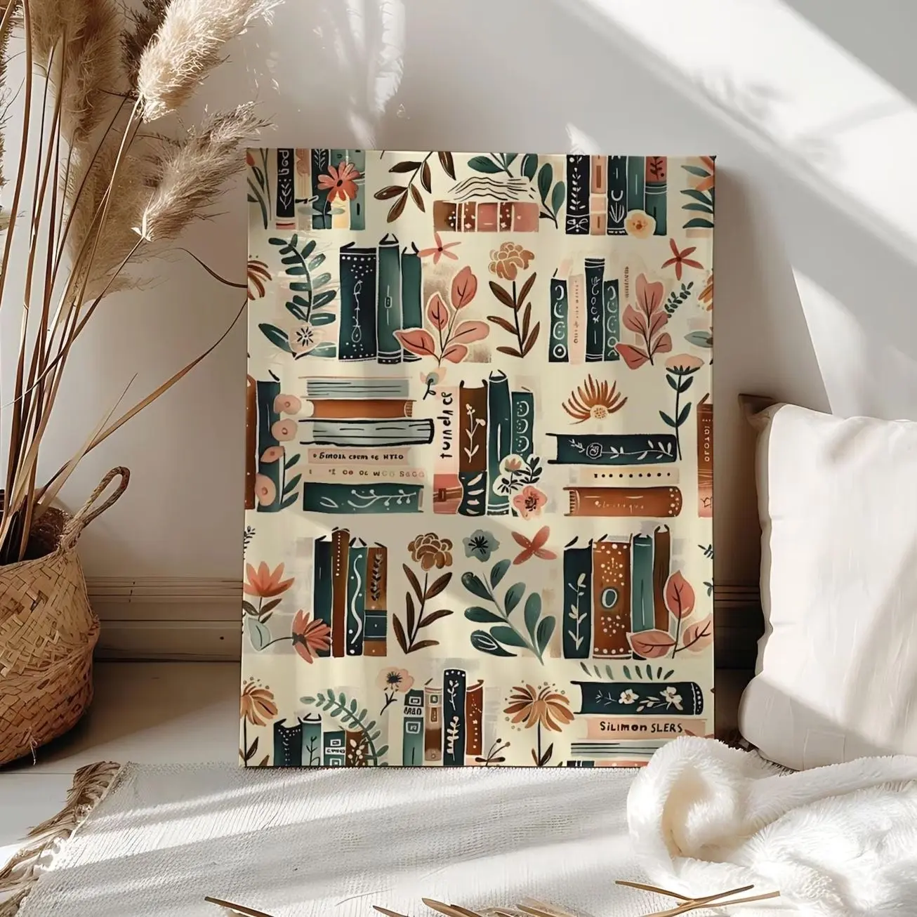 Vintage Book Floral Paint by Number Kit Retro Library Color Paint by Numbers Book Wall Art Canvas Paint Number Book Lovers Gift,Reading Gift