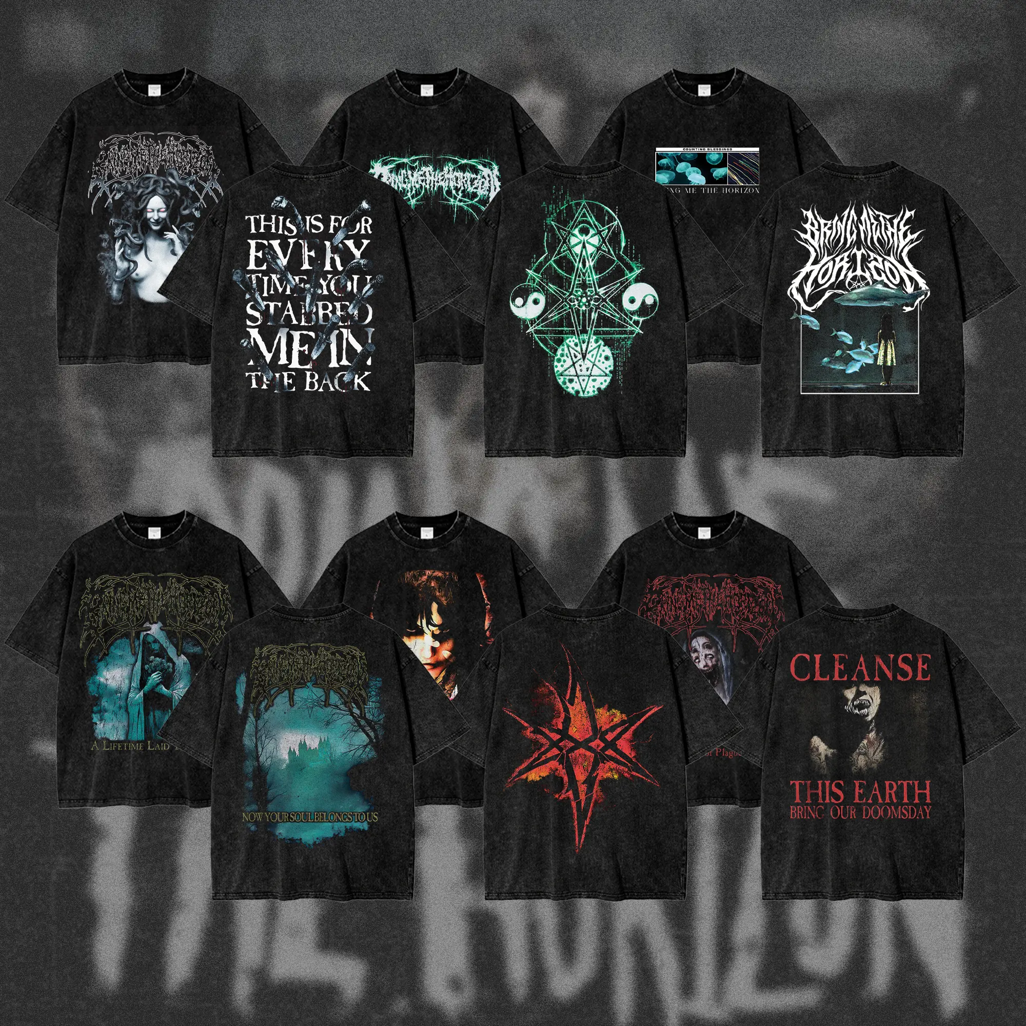 [COLLECTION] Vintage Bring Me The Horizon Washed T-Shirt, Double-Sided Modern Metalcore Band Graphic Tee, Retro BMTH Alternative Rock Men's Short Sleeve T-Shirt, Heavy Music Vintage Merch, Gift for Men & Women