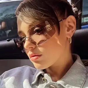 Sunglasses for Women High-End Y2K Curved One-Piece Frameless Edge-Cut Sunglasses