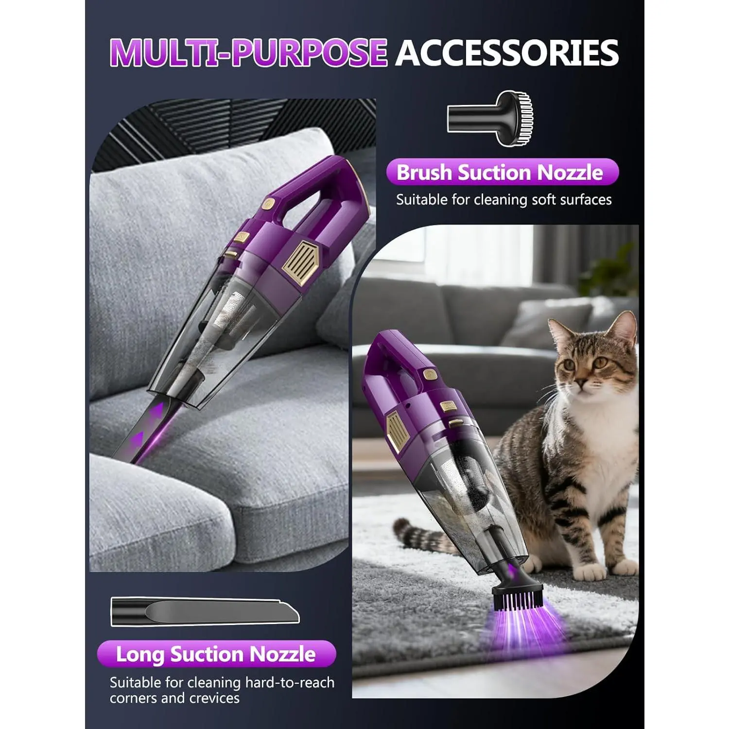 Cordless Handheld Vacuum - 15000PA Powerful Suction, 30min Runtime, Lightweight For Car & Home Cleaning