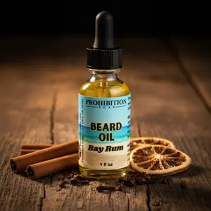 Prohibition Soap Bay Rum Beard Oil - Softens, Conditions & Hydrates - Vitamin E Enriched Formula - Long-Lasting Scent - Non-Comedogenic - Men's Hair Care