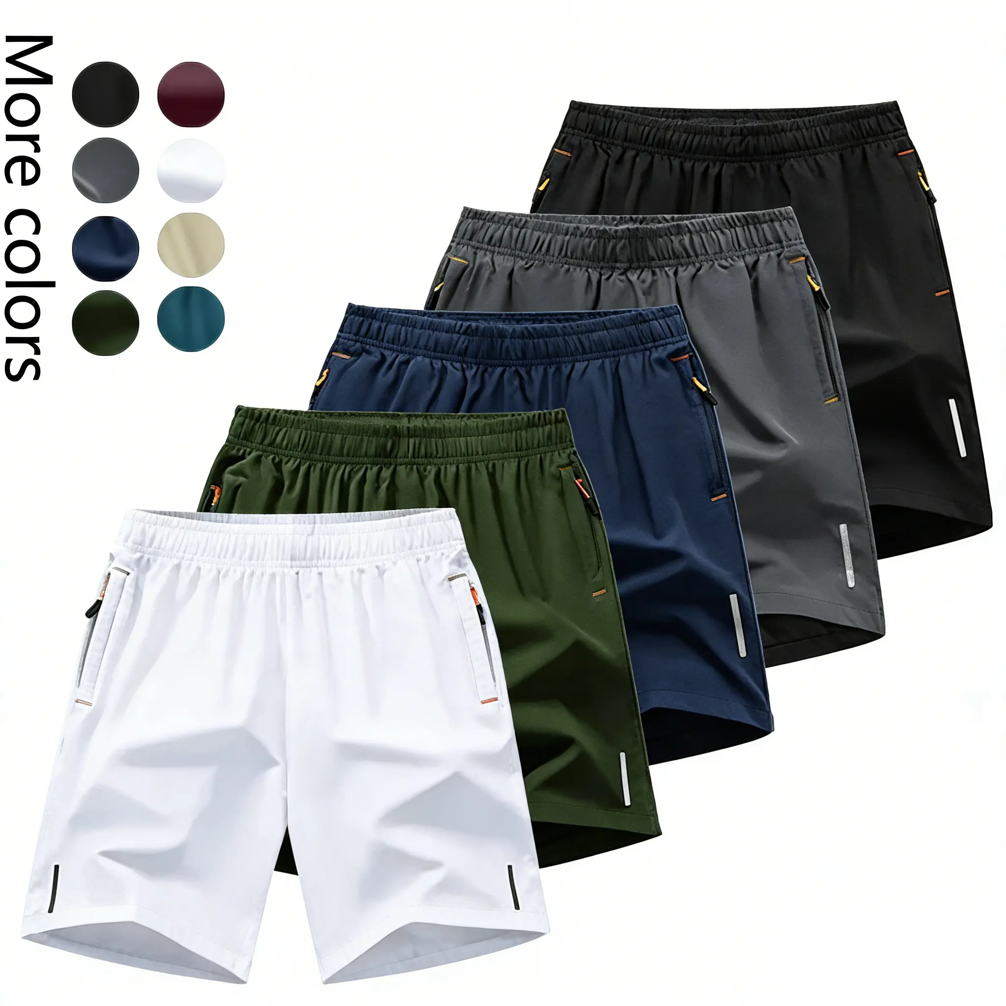 5-Pack, Men's Solid Color Zipper Pocket Shorts - Summer Casual Comfortable Breathable Three-Quarter Pants, Men's Everyday Bottoms, Tropical Beige, 5-Pack Men's Casual Breathable Shorts  Breathable Solid Color Zipper Shorts Menswear Plain,summerwins,father