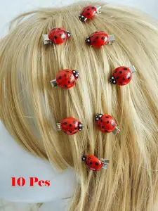10 Pcs Creative Ladybug Hair Clips, Hair Clip Set, Fun Design Edge Clamps, Front Forehead Bangs Accessories, Versatile Headwear for Commuting & Photoshoots
