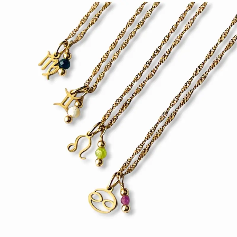 Zodiac Birthstone Necklace | Dainty Crystal Birthstone Necklace | Gold Stainless Steel | Gemstone Jewelry | Hypoallergenic Jewelry | Natural Crystals