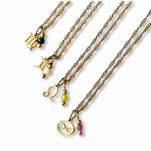 Zodiac Birthstone Necklace | Dainty Crystal Birthstone Necklace | Gold Stainless Steel | Gemstone Jewelry | Hypoallergenic Jewelry | Natural Crystals