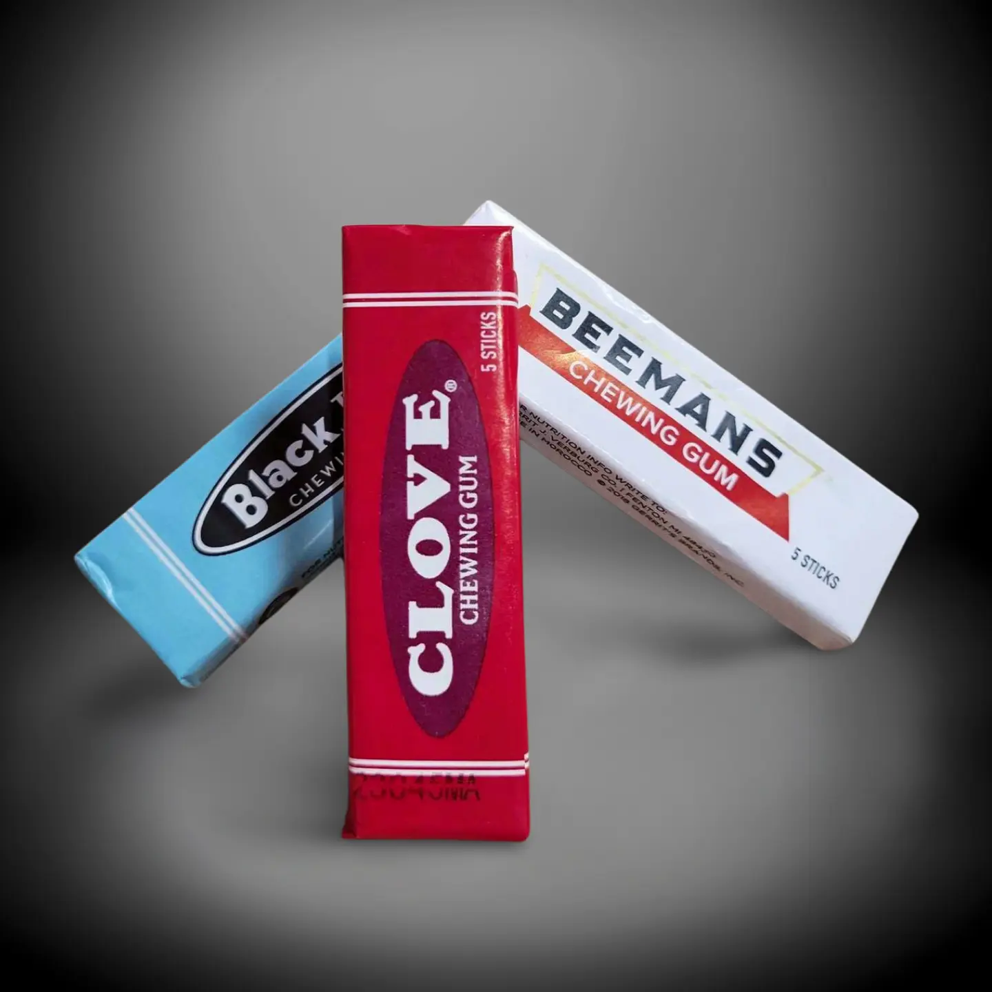 Nostalgia Beeman, BlackJack, and Clove Gum 3-Pack with Bonus Teaberry Chewing Gum