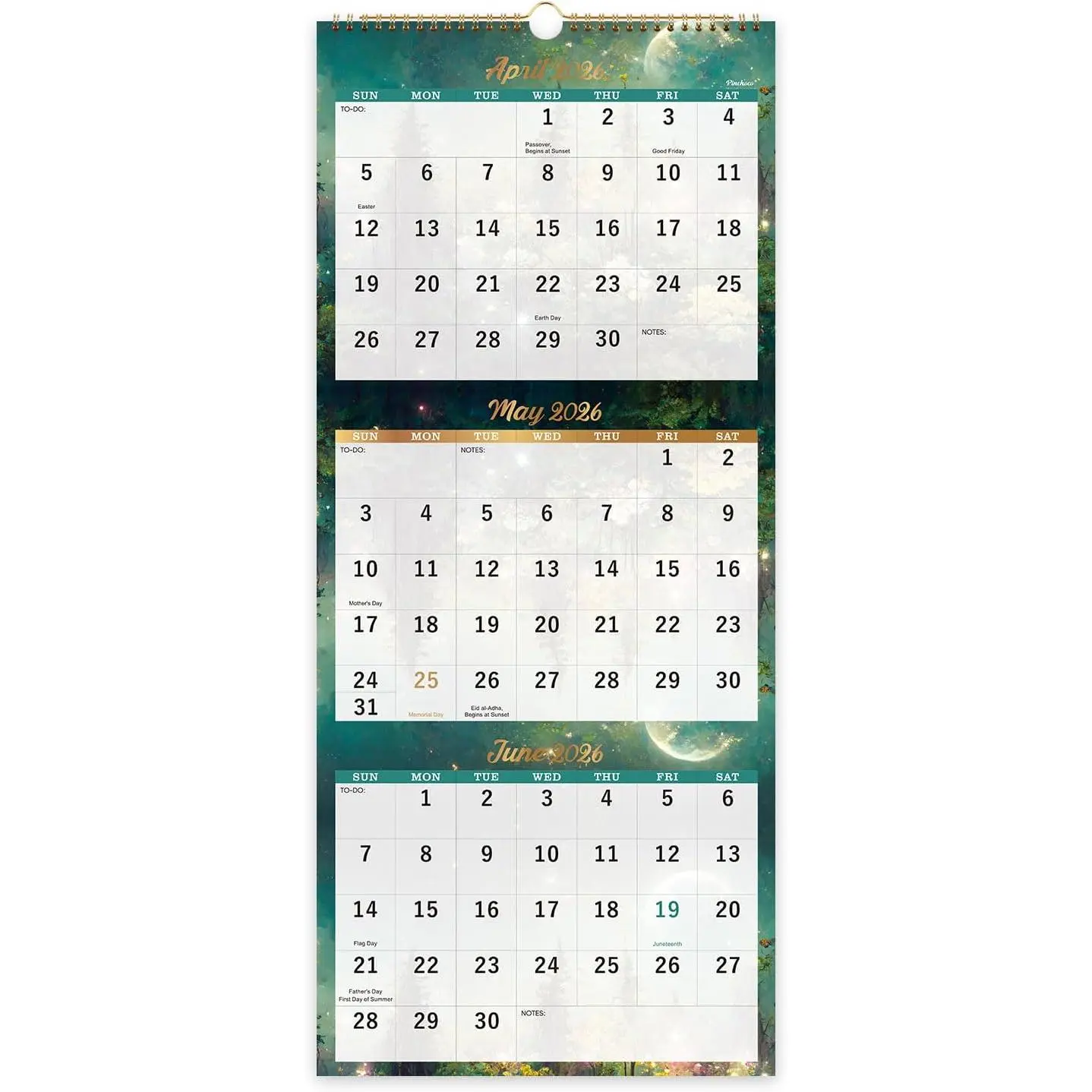 Calendar 2026-2027 - 3 Month Wall Calendar Vertical Display (Folded in a Month), April 2026 - July 2027, 11" x 26", 3 Month Calendar, 2026-2027 Wall Calendar with Thick Paper, To-do & Notes - Green