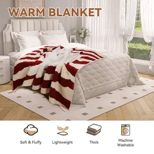 Classic Stripe Print Antistatic Short Pile Flat Weave Blanket - 51x67 in Soft PU Fabric, Rectangle Blanket for Home, Outdoor Use