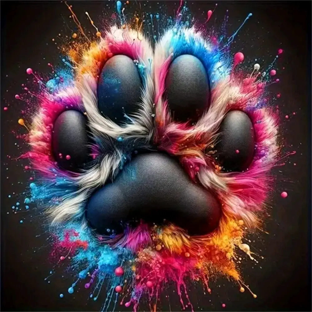 Colorful Splatter Pet Paw Print, Diamond pattern design, Multiple sizes available including diamonds. This 5D DIY diamond painting set diamond art embroidery kit furniture decor holiday birthday art personalized gift Embroidery Craft Diy Kits