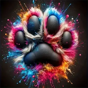 Colorful Splatter Pet Paw Print，Multiple sizes available including square and round diamonds. This 5D DIY diamond painting set diamond art embroidery kit handmade furniture decor holiday birthday art personalized gift.