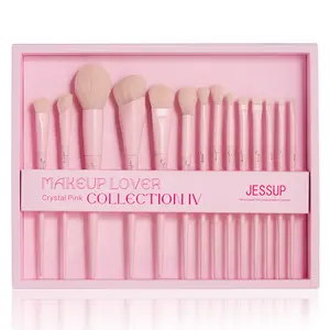 Jessup Pink Makeup Brushes Set 14Pcs Premium Vegan Foundation Concealer Blush Eyeshadow Eyeliner Powder Highlighter Blending Brushes Set with Gift Box, T495-G