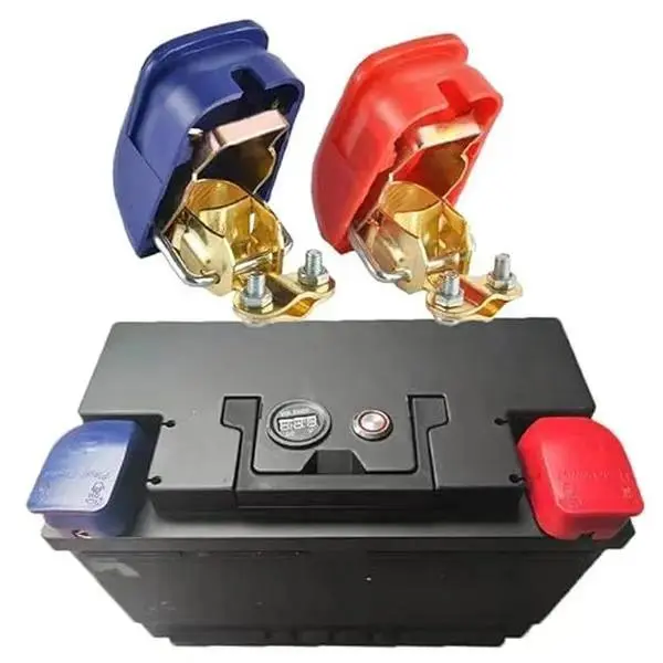 Universal Quick Release Battery Terminal Connectors - 500A/800A Top Post Automotive Accessories, Brass Zinc Alloy Vehicle Clamps, Red (+)/Blue Cover (-), Easy-Remove, Easy to Identify, Gauge Size Fit for Car, Van
