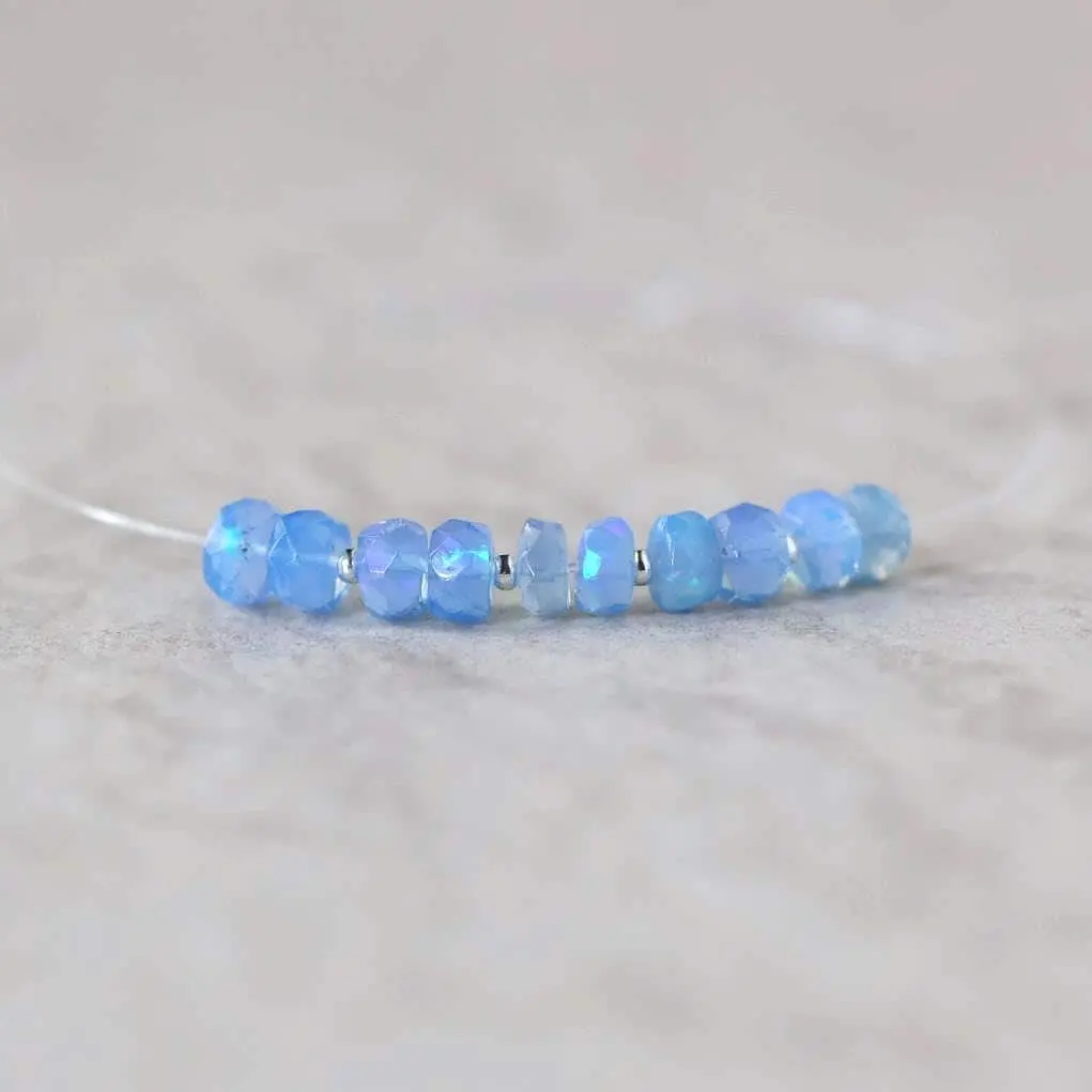4.5mm AAA Blue Ethiopian Opal Beads Faceted Rondelle Natural Welo Opal Gemstones For DIY Jewelry Making