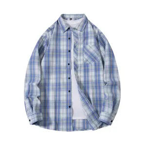 Men’s American vintage plaid shirt, Spring 2026 new arrival, long sleeves, versatile Japanese-style loose fit, casual and comfortable, available in multiple colors, minimalist fashion with sun protection.