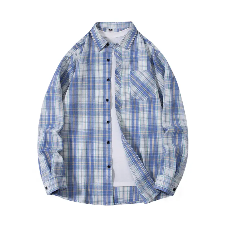 Men's Chic Vintage Checked Button-Up Shirt - Casual Long-Sleeve Top with Japanese-Style Loose Fit and Sun Protection, Long Sleeves, Loose Fit Shirts