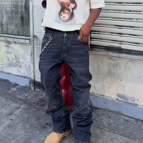 Men's Vintage Washed Denim Jeans, Plain Pocket Jeans, Elastic Straight Leg Pants, High Street Slim Fit Long Jeans, Casual Fashion for Men, Streetwear, Vintage Clothing Men