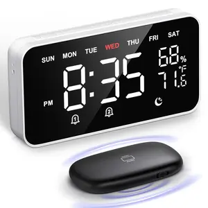 Dekala Bed Shaker Loud Alarm Clock for Heavy Sleepers Adults, Vibrating Dual Alarm Clocks for Bedrooms, Large Display Auto Dimmer,Temperature & Humidity Detect, 7-Day Programmable