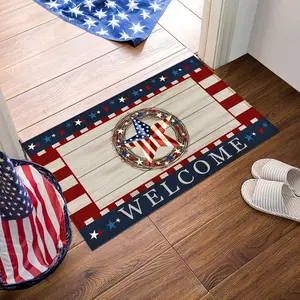 4th of July Patriotic Independence Day Welcome Door Mat Memorial Day Doormat for Indoor Outdoor Decorations,Floor Mat Entry Rug Non-Slip Washable for Porch Front Door Entrance