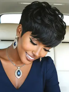 Short Pixie Cut Wigs with Bangs, Natural Color Human Hair, Full Machine Made, for Women, Stylish & Versatile, Pre Cut Wigs