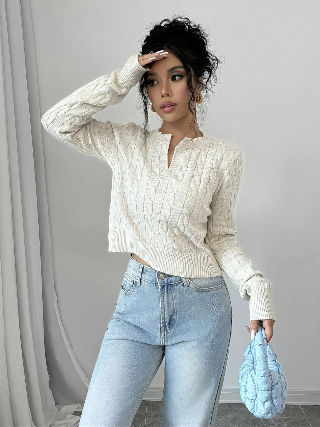 New Autumn Winter Women's V Neck Cable Knit Sweater, High-Quality Layering Top for Elegant Style, Cozy Knitwear Essentials