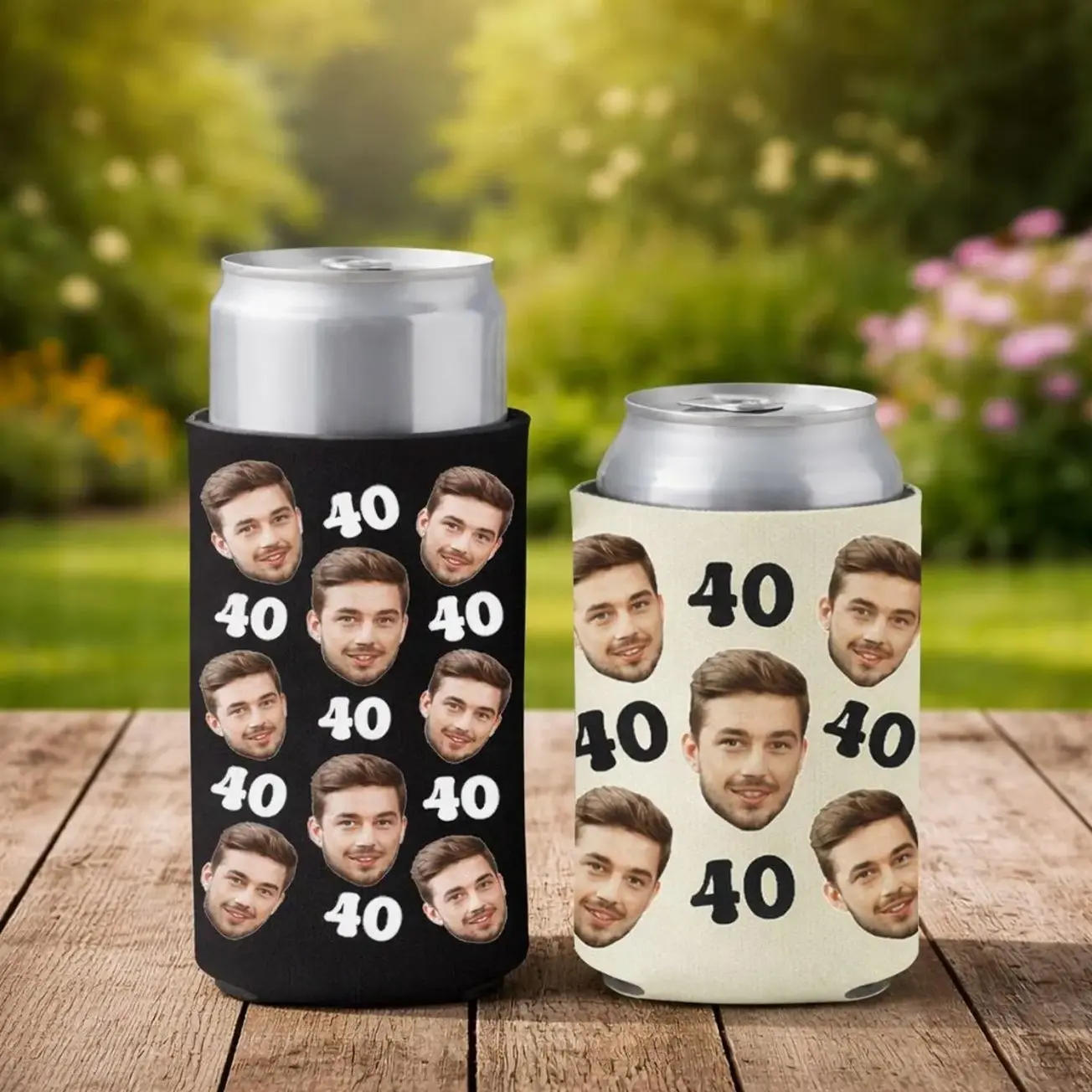 Personalized Photo Can Cooler, Custom Insulated Beer Hugger, 40th Birthday Can Cooler, Birthday party Cooler