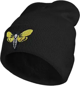 Embroidered Skeleton Goth Butterfly Beanie, Beanie Embroidered Gift, Goth Graphic Winter Knit, Winter Christmas Gift