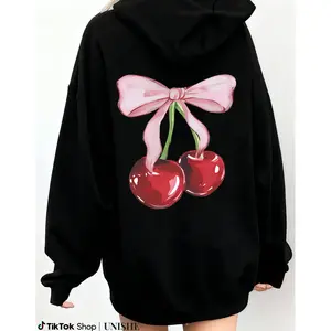 Adorable Girls' Cherry Print Hooded Sweatshirt – Cozy Long Sleeve Hoodie