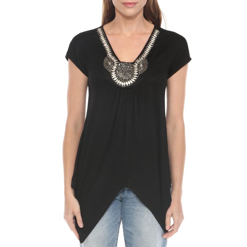 White Mark Women's Beaded Angled Hem Knit Top, Sizes S-XL