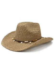 New European and American hand-woven hollow-out design summer limited edition unisex straw hat western cowboy hat