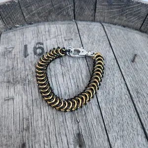 Brass and Black Color High Polished Weaved Box Chain Bracelet