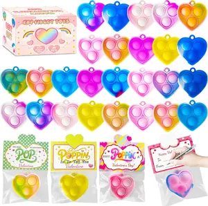 36 PCS Valentines Day Gifts Cards with Heart Pop Fidget Toys Bulk,Valentine Party Favors for Kids Mini Pop Heart Keychain,School Classroom Prizes Exchange Goodie Bag Stuffers for Toddlers Boys Girls