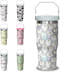 30 oz Cute Penguin Tumbler with Handle and Flip Straw, Stainless Steel Insulated Cup with Lid and Straw,Travel Coffee Mug Water Bottle,Christmas Birthday Mothers Day Gifts for Women Animal Lovers