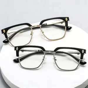 Luxury Alloy Square Frame Glasses for Men – Lightweight Designer Eyewear, Black Gold Fashion Style