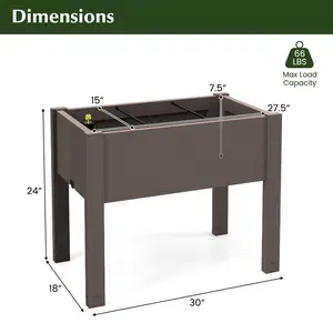 COSTWAY - 53L Raised Bed Grow Box Self-Watering Planter Box Stand with Water Level Monitor-Coffee