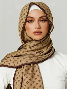 Vintage Floral Hijab Scarf Shawl With Gold Thread Detail For Versatile Modest Fashion