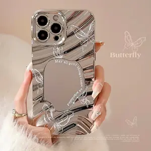 Butterfly Mirror iPhone 17 Apple Phone Case Electroplated Silver 14 Pro Max High-end Feel 15 Compatible 16 Wave 11