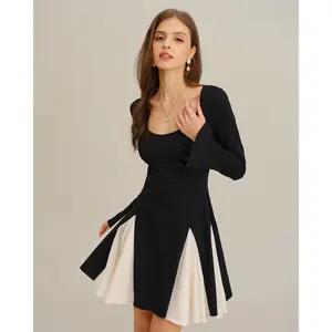 Black Contrasting Bell Sleeve Mini Dress
