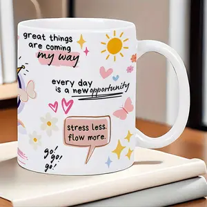 11oz Inspirational Ceramic Mug Featuring Floral Pattern and Motivational Quotes Perfect for Daily Use Celebrations and Holiday Gifts
