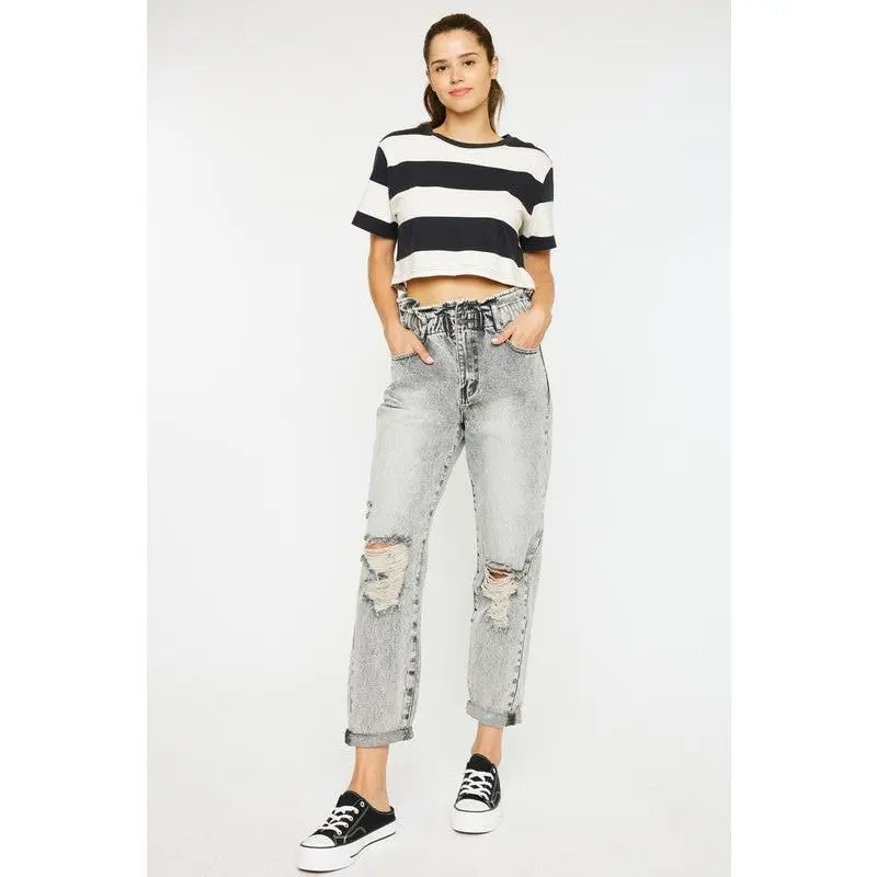 KanCan High Rise Cuffed Paper Bag Jeans