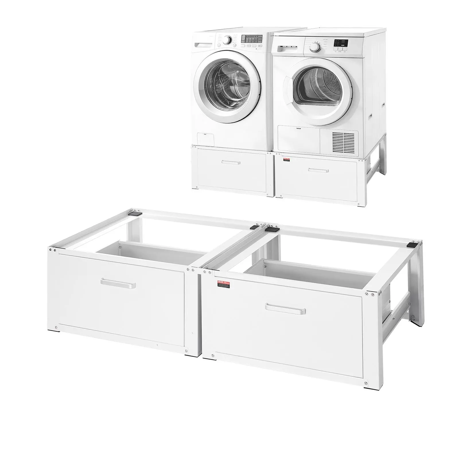 VEVOR Laundry Pedestal, 14 in Height, Washer and Dryer Pedestals with Drawer, 700 lbs Weight Load Capacity, Non-Slip Feet, Heavy-duty Steel Washing Machine Stand Universal Fit, White, 2 Pack, Steel Frame, Stability