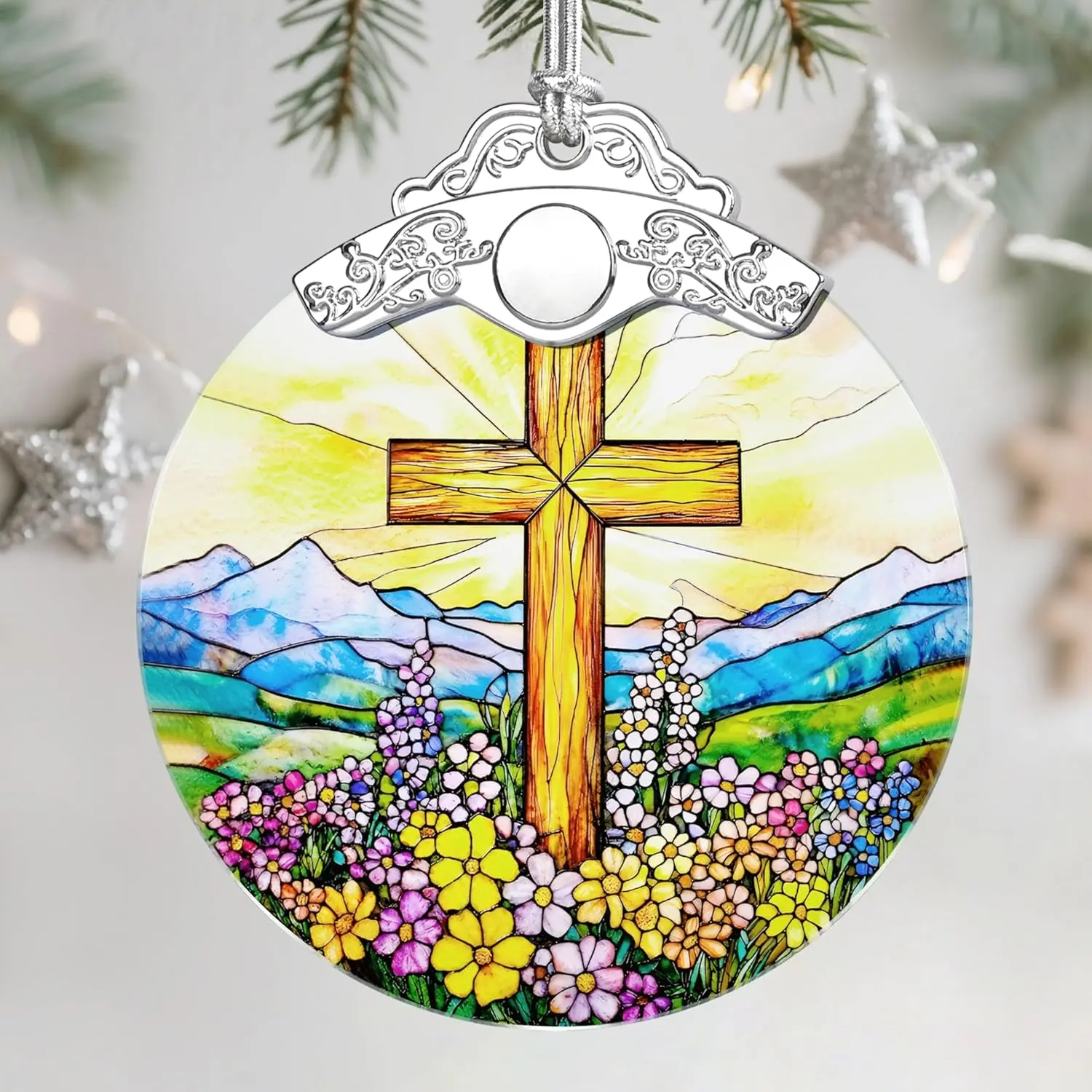 Christmas Ornaments: Stained Glass Ornament, Christmas Tree Ornament, Hanging Ornaments for  Decor & Xmas Tree Decorations  Exquisite Holiday Decor, Gifts & Holiday Present - Cross